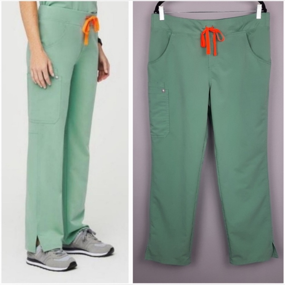 Figs Kade Cargo Scrub Pants Jade Green Orange Drawstring Size M